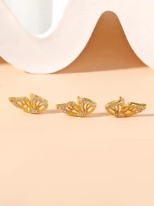 3 Cái/bộ Bông Tai Đính Đá Cubic Zirconia Tinh Tế Thiết Kế Hình Bướm Dành Cho Nữ Trang Trí Hàng Ngày - Vàng - Xem 2