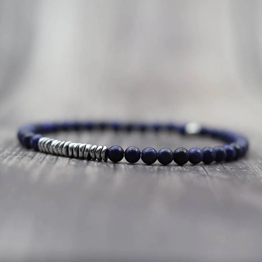 Men's Stone Bead Bracelet, Fashion Punk Style Jewelry Gift, Create Stylish Personalized Look - Navy Blue - View 1
