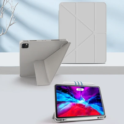 1 个灰色平板电脑保护壳带多角度支架，适用于各种 Apple iPad 型号（iPad Mini 4/5/6/Mini7/9.7/10.2/10.5/Air4/Air5/10th/10.9/Pro11/Air11(M2)/Air13(M2)/Pro11(M4)/Pro13(M4)2024 12.9 英寸/iPad Air 13(M3 2025)/iPad Air 11 英寸 (M3) 2025/iPad (A16) 11 英寸第 11 代 2025）带手写笔插槽和多折叠支架