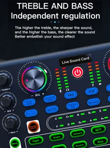 X60緊湊型桌面唱歌直播音效卡器智慧降噪無線伴奏混音器混音器適用手機平板 - 黑色 - 查看 3