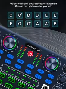X60緊湊型桌面唱歌直播音效卡器智慧降噪無線伴奏混音器混音器適用手機平板 - 黑色 - 查看 4