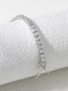 1入流行個性化 3mm 單排立方氧化鋯 16cm/18cm 女士網球手鍊,婚禮訂婚新娘珠寶 - 銀色 - 查看 5