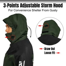 Rodeel Men Windproof Waterproof Outdoor Reflective Logo Jacket with Foldaway Hood Coat Jacket - xanh quân đội - Xem 5