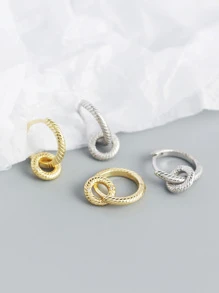 S925銀扭結質感紋理耳墜合適適用於女士日常穿著 - 銀色 - 查看 5