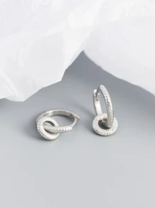 S925銀扭結質感紋理耳墜合適適用於女士日常穿著 - 銀色 - 查看 6