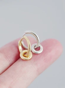 S925銀扭結質感紋理耳墜合適適用於女士日常穿著 - 銀色 - 查看 4