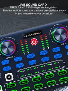 X60緊湊型桌面唱歌直播音效卡器智慧降噪無線伴奏混音器混音器適用手機平板 - 黑色 - 查看 5