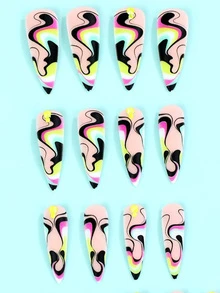 Nâng cấp Cái Nhìn Của Bạn Với 24 chiếc Trừu Tượng In Kim Cương Giả Trang Trí Tuyệt Vời Dài Đế Full Cover Giả Bộ Móng Tay - Nhiều màu - Xem 3