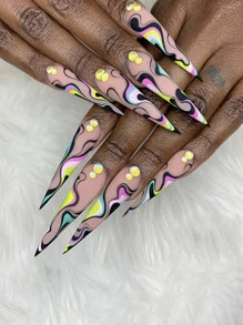 Nâng cấp Cái Nhìn Của Bạn Với 24 chiếc Trừu Tượng In Kim Cương Giả Trang Trí Tuyệt Vời Dài Đế Full Cover Giả Bộ Móng Tay - Nhiều màu - Xem 1