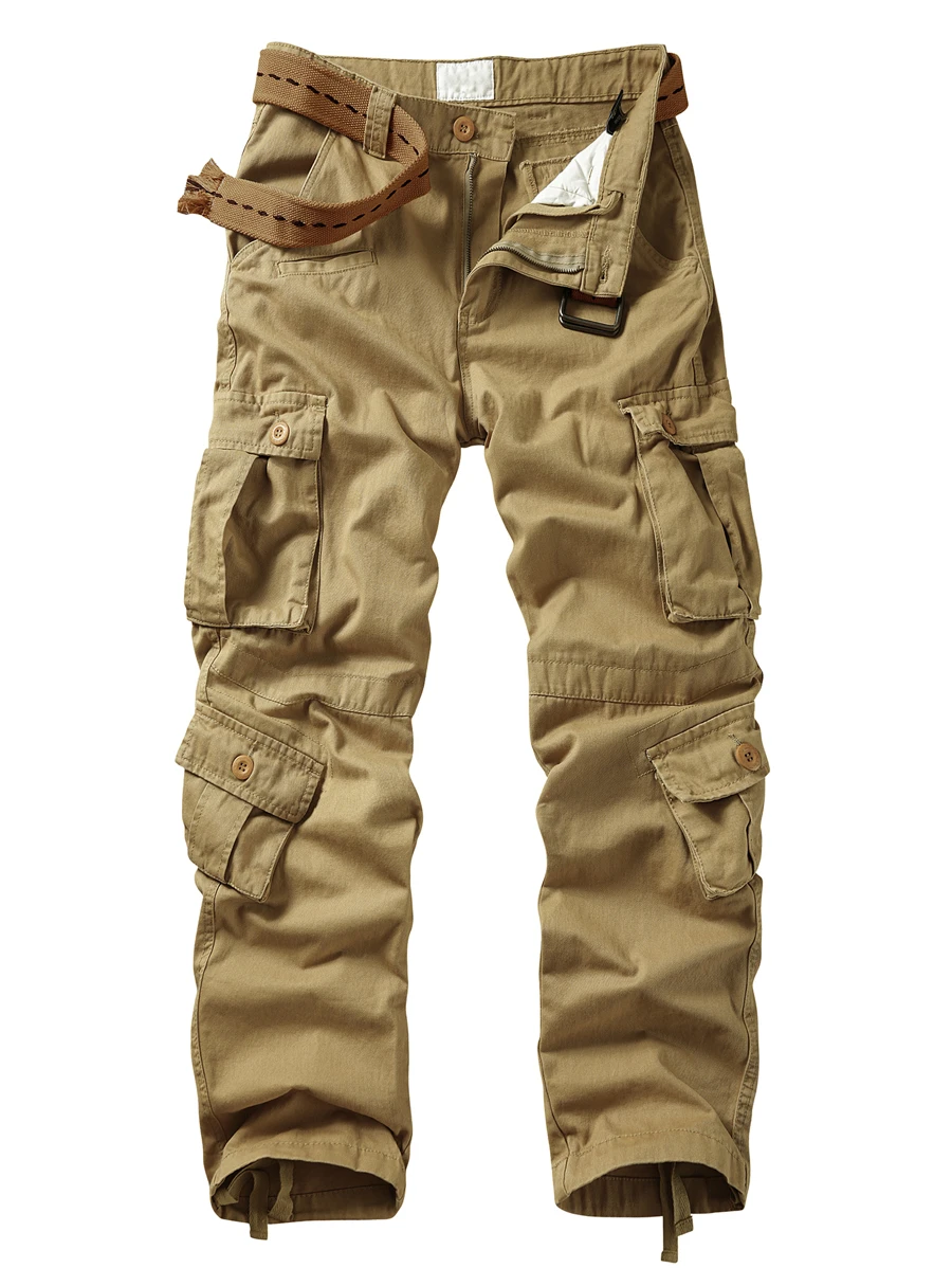 TRGPSG Men's Relaxed Fit Cargo Pants With Pockets, Outdoor Camo Cotton Work Pants For Men(No Belt) - 卡其色 - 查看 1