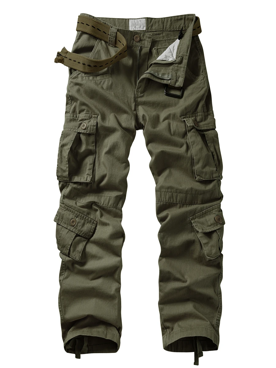 TRGPSG Men's Relaxed Fit Cargo Pants With Pockets, Outdoor Camo Cotton Work Pants For Men(No Belt) - xanh quân đội - Xem 1