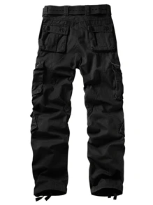 TRGPSG Men's Relaxed Fit Cargo Pants With Pockets, Outdoor Camo Cotton Work Pants For Men(No Belt) - 黑色 - 查看 2