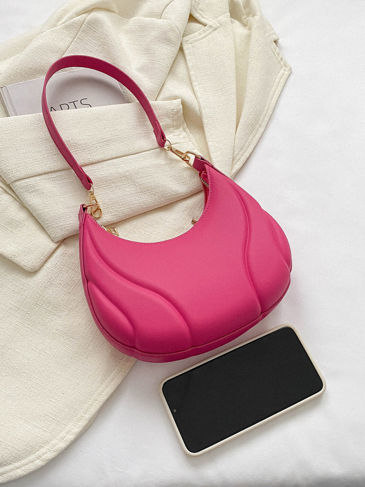 時尚素色多用途單肩包適合女士 - 玫紅色 - 查看 5