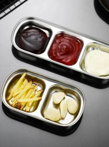 Stainless Steel Multi-Purpose Seasoning Dish Thickened Hot Pot Seasoning Sauce Dish Household Barbecue Dish/1 Piece School Supplies,Christmas Gift - Silver - View 3