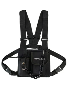 嘻哈街頭服飾男士胸包時尚中性背心後背包旅行胸包 - 黑色 - 查看 1