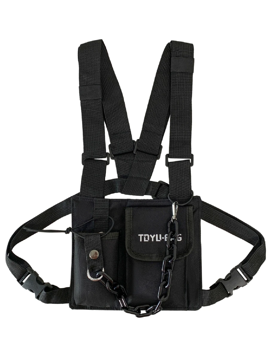 嘻哈街頭服飾男士胸包時尚中性背心後背包旅行胸包 - 黑色 - 查看 1