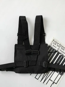 嘻哈街頭服飾男士胸包時尚中性背心後背包旅行胸包 - 黑色 - 查看 8