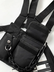 嘻哈街頭服飾男士胸包時尚中性背心後背包旅行胸包 - 黑色 - 查看 10