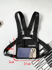 嘻哈街頭服飾男士胸包時尚中性背心後背包旅行胸包 - 黑色 - 查看 5