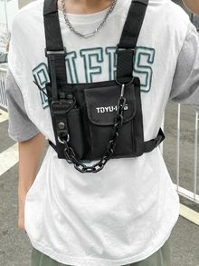 嘻哈街頭服飾男士胸包時尚中性背心後背包旅行胸包 - 黑色 - 查看 3
