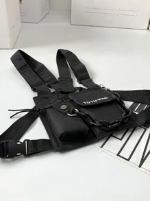 嘻哈街頭服飾男士胸包時尚中性背心後背包旅行胸包 - 黑色 - 查看 6