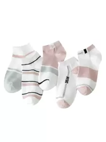 5pairs Women Striped Pattern Breathable Fashion Ankle Socks For Daily Life