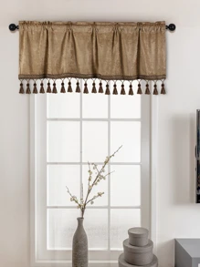 1片素色窗戶窗簾雪尼爾材料咖啡顏色方形設計平底慢帶流蘇邊合適適用於客廳臥室廚房窗戶門裝飾用品套 - 咖啡棕 - 查看 10