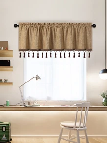 1片素色窗戶窗簾雪尼爾材料咖啡顏色方形設計平底慢帶流蘇邊合適適用於客廳臥室廚房窗戶門裝飾用品套 - 咖啡棕 - 查看 11