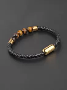 1Pc Men Bead Decor String Bracelet For Daily Decoration For A Stylish Look - Gold - View 4