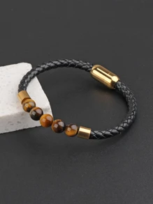 1Pc Men Bead Decor String Bracelet For Daily Decoration For A Stylish Look - Gold - View 3