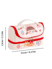 1入組可愛雙層收納小袋適合女孩,學生便攜DIY筆盒帶吊墜,帶A貼紙 - 紅色 - 查看 11