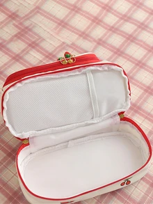 1入組可愛雙層收納小袋適合女孩,學生便攜DIY筆盒帶吊墜,帶A貼紙 - 紅色 - 查看 6