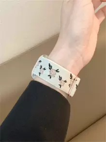 1 pieza Correa de reloj de silicona con estampado de flores compatible con Apple Watch, regalo para el Día de San Valentín - Beis - Ver 4