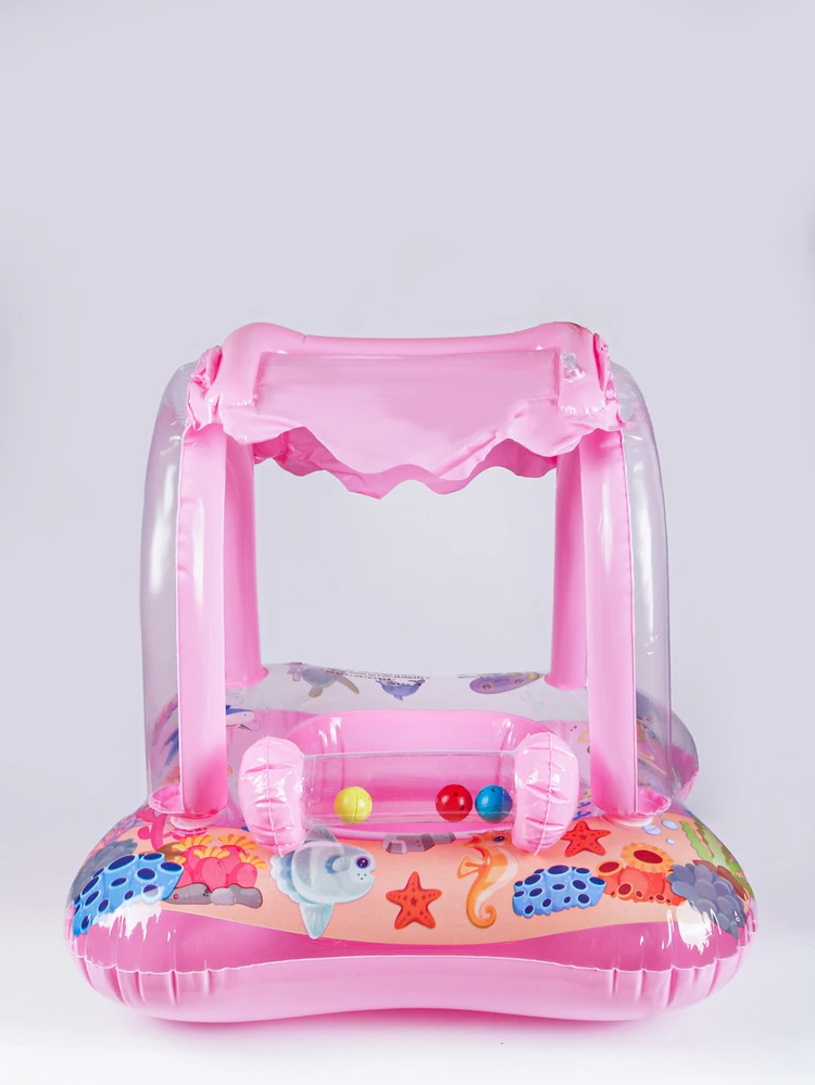 1 pièce Motif Vie Marine Natation Siège Anneau Avec Canopée - Rose pâle - Voir 3