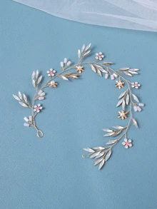 婚禮頭髮藤蔓花婚禮頭髮水晶水鑽長款髮箍適合女士和女孩 - 金色 - 查看 2