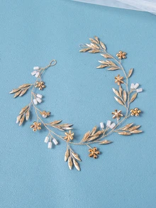 婚禮頭髮藤蔓花婚禮頭髮水晶水鑽長款髮箍適合女士和女孩 - 金色 - 查看 9