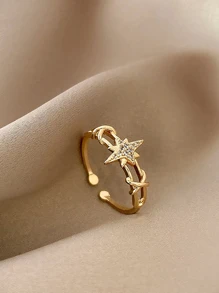 1pc Cubic Zirconia Star Decor Cuff Ring - Yellow Gold - View 1