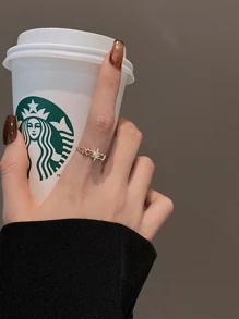 1pc Cubic Zirconia Star Decor Cuff Ring - Yellow Gold - View 5