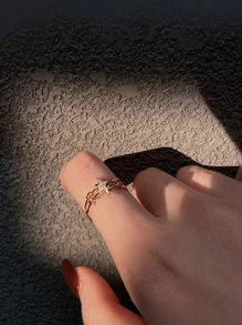 1pc Cubic Zirconia Star Decor Cuff Ring - Yellow Gold - View 4