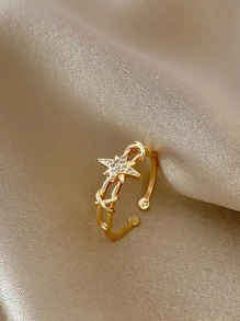 1pc Cubic Zirconia Star Decor Cuff Ring - Yellow Gold - View 6