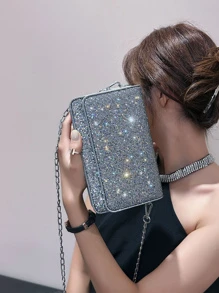 Túi ly hợp buổi tối lấp lánh màu bạc nhỏ cho các bữa tiệc - Bạc - Xem 1