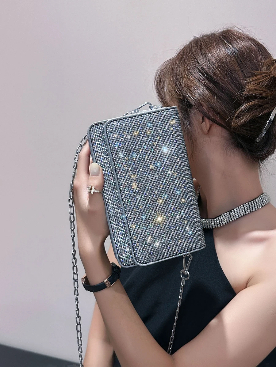 Túi ly hợp buổi tối lấp lánh màu bạc nhỏ cho các bữa tiệc - Bạc - Xem 1