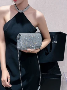 Túi ly hợp buổi tối lấp lánh màu bạc nhỏ cho các bữa tiệc - Bạc - Xem 2