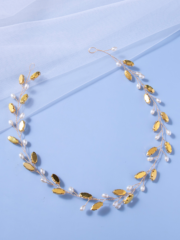 Rhinestone Bridal Headband Crystal Wedding Headpiece Gold Color Hair Accessories for Bride