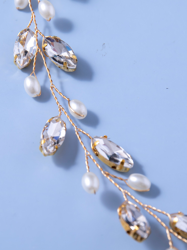 Rhinestone Bridal Headband Crystal Wedding Headpiece Gold Color Hair