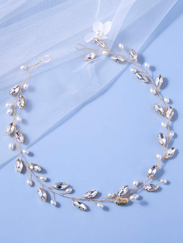 Rhinestone Bridal Headband Crystal Wedding Headpiece Gold Color Hair Accessories for Bride