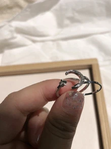 1set Star & Moon Design Ring Set Suitable For Women's Daily Wear - Antique Silver - View 5