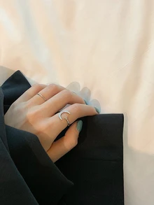 1set Star & Moon Design Ring Set Suitable For Women's Daily Wear - Antique Silver - View 2