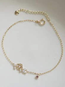 1只時尚復古S925純銀玫瑰花設計淺紫色手鐲，適用於女士慶祝週年紀念日或節日禮物 - 金色 - 查看 7