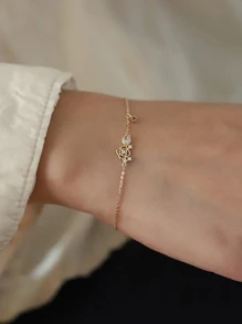 1只時尚復古S925純銀玫瑰花設計淺紫色手鐲，適用於女士慶祝週年紀念日或節日禮物 - 金色 - 查看 4